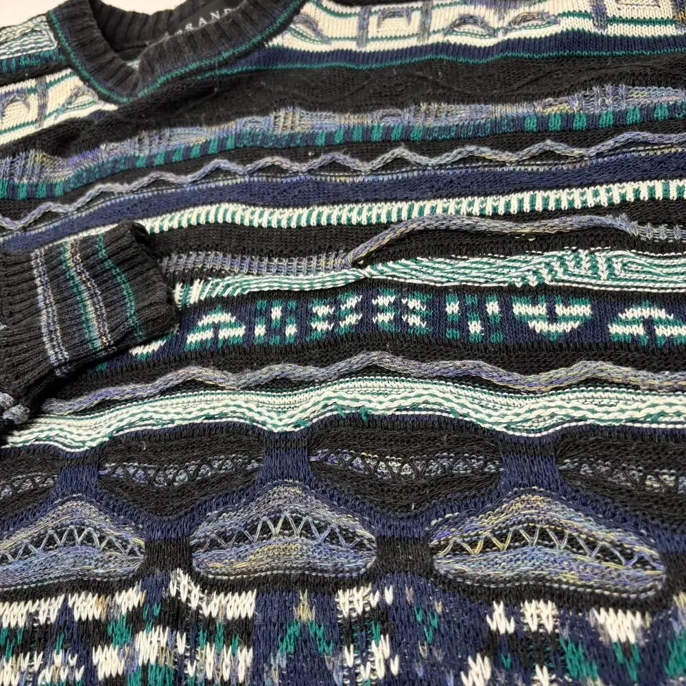 Brandini‎ Le Collezioni XL Multicolor Coogi Style 3D Knit Long Sleeve Sweater